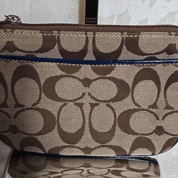 Coach Tan Y2K Logo Wristlet with Blue Patent Leather - Picture 2 of 6